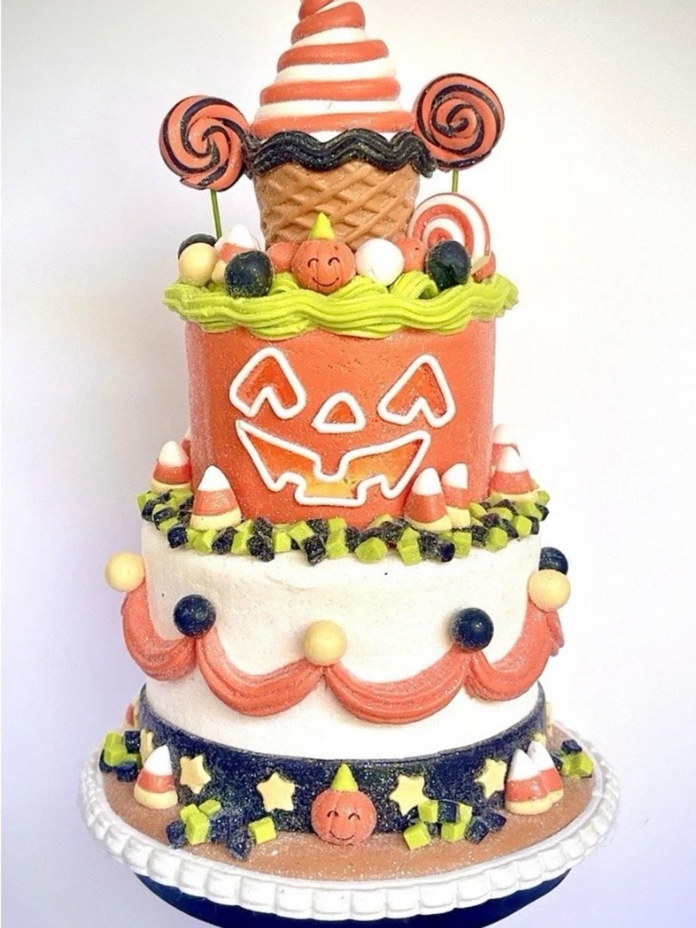 Candy Cane Lane LED Light-Up Halloween Jack Candy Corn Faux Tiered Cake Lollipop